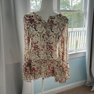 Max Studio Cream and Red Floral Blouse